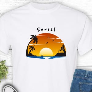 Sunset Vibes Unisex Heavy Cotton Tee, Graphic T-Shirt, Summer Shirt, Vacation Wear, Beach Apparel, Gift for Nature Lovers