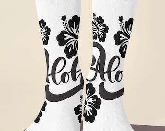 Hibiscus Aloha Crew Socks, Tropical Gift, Beachwear, Casual Footwear, Summer Vibes, Cozy Socks