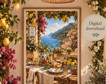 Italian Kitchen Wall Art, Mediterranean Food Print, Amalfi Coast Lemon Art, Italian Dining Decor, Vintage Italy Printable Art
