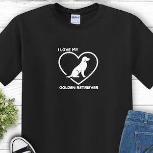 J'aime mon Golden Retriever T-shirt unisexe en coton épais, T-shirt pour amoureux des chiens, Cadeau pour parent d'animal de compagnie, Vêtements décontractés, Cadeau pour propriétaire de chien