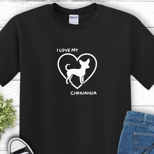 T-shirt J'aime mon chihuahua, t-shirt mignon pour amoureux des chiens, vêtements unisexes pour animaux de compagnie, cadeau pour les propriétaires de chien, haut chihuahua pour maman/papa