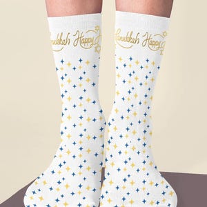 Festive Cushioned Crew Socks for Celebrations, Holiday Gifts, Comfy Socks, Hanukkah Apparel, Unique Gift Idea