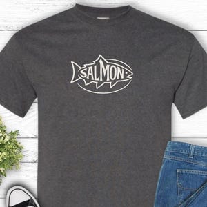 Salmon Graphic Tee - Casual Fish Lover&#39;s Apparel, Perfect Gift for Fishermen, Outdoor Enthusiasts, Eco-Friendly Style, Great for Beach Days