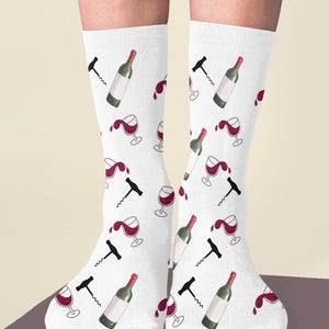 Wine Lover&#39;s Cushioned Crew Socks - Fun Gift for Her, Women&#39;s Socks, Wine Themed Socks, Cozy Novelty Socks, Gifts for Wine Enthusiasts