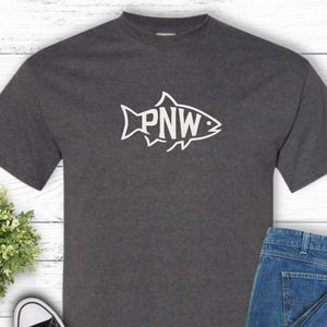 PNW Fish Graphic Unisex Heavy Cotton Tee, Fishing Lover Gift, Casual T-Shirt, Outdoor Adventure Apparel, Pacific Northwest Style, Nature