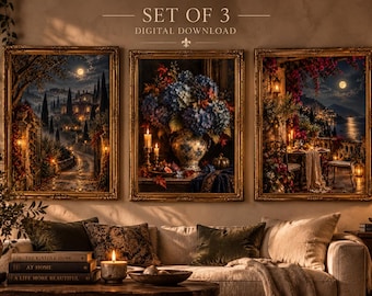 Italy Wall Art Set of 3, Mediterranean Wall Art, Tuscany & Amalfi Coast Prints, Moody Italian Decor, Vintage Italy, Digital Download