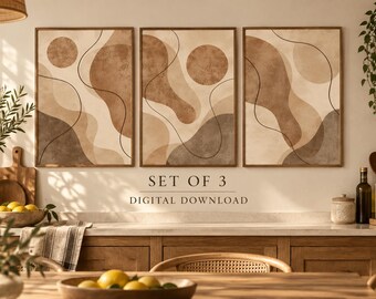 Black Beige Textured Wall Art Set of 3, Organic Shapes Wall Art, Neutral Abstract Prints, Minimalist Wall Art, Earthy Modern Decor