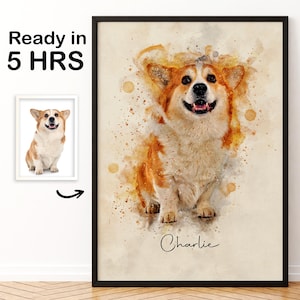 Dipinto di cane fatto a mano da foto, dipinto personalizzato per animali domestici, ritratto commemorativo di cane, dipinto ad acquerello personalizzato, regalo per amanti dei cani, stampabile