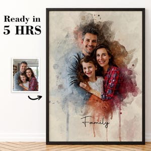 Ritratto personalizzato ad acquerello, dipinto ad acquerello personalizzato da foto, disegnato a mano, regalo di famiglia personalizzato, regalo per mamma/papà, arredamento per la casa personalizzato