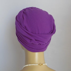 Scarf Turbans Deep Magenta Gauze, Volumizer Chemo Headwear 15 Ties, Cancer Patient Hat, Tichel Hair Covering, Alopecia Cap, Beach Head Wear image 3