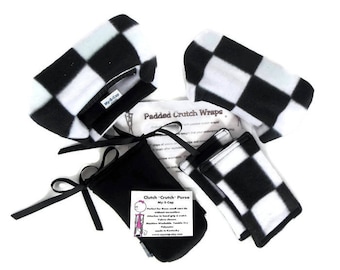 Black White Racing Checker Flag Fleece Crutch Pads, Crutch Phone Tote Bag, Toe Bootie  Volleyball Cast Sock, Washable Crutch Pads,