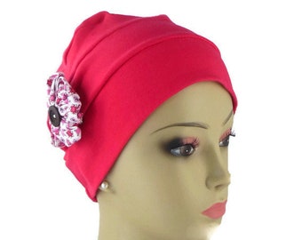 Organic Pink Fuchsia  Cotton Turban 3-Seam Hair Covering, Cancer Patient Hat, Alopecia, Tichel Mitpachat Head Wrap, Volumizer Chemo Headwear