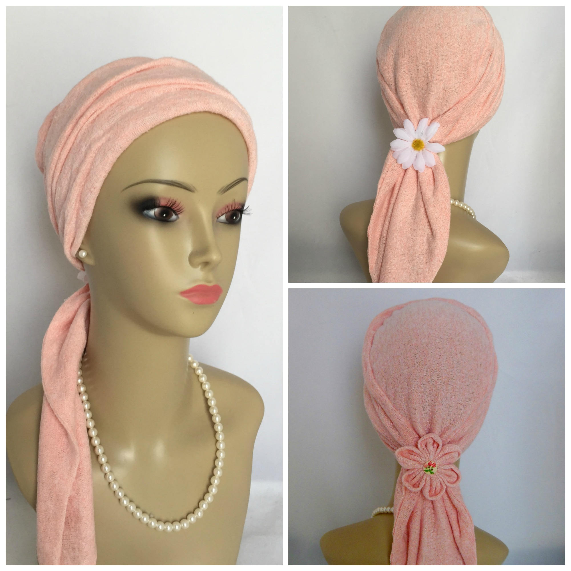 Scarf Turban: Peach Summer Sweater Knit 