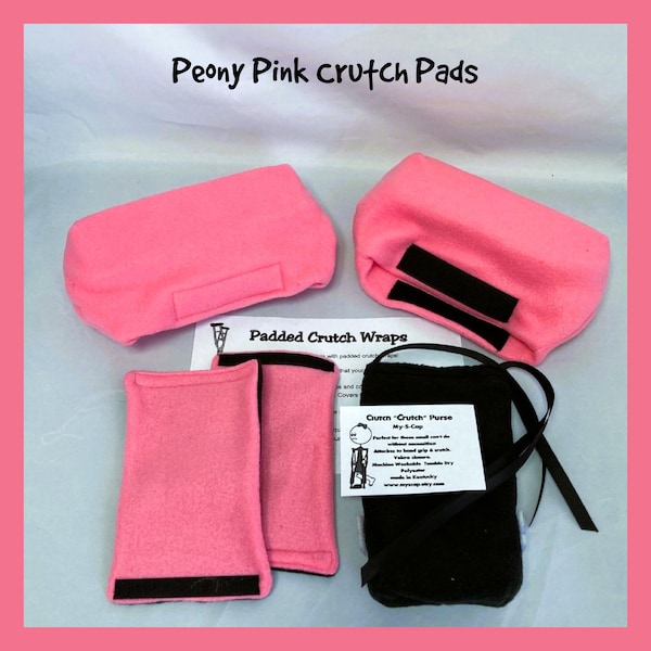 Crutch Pads: Peony Pink Fleece, Bounce Back Padding Crutch Cover, Crutch Phone Tote Bag, Cast Sock Toe Warmer Bootie