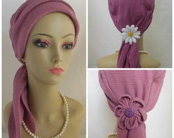 Heirloom Mauve Rose Gauze Bufanda Turbantes Chemo Volumizer Headwear 15"Corbatas, Sombrero de Paciente con Cáncer, Cubierta de Cabello de Verano, Tichel & Mitpachat Headwear