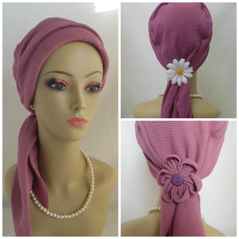 Heirloom Mauve Rose Gauze Bufanda Turbantes Chemo Volumizer Headwear 15Corbatas, Sombrero de Paciente con Cáncer, Cubierta de Cabello de Verano, Tichel & Mitpachat Headwear imagen 1