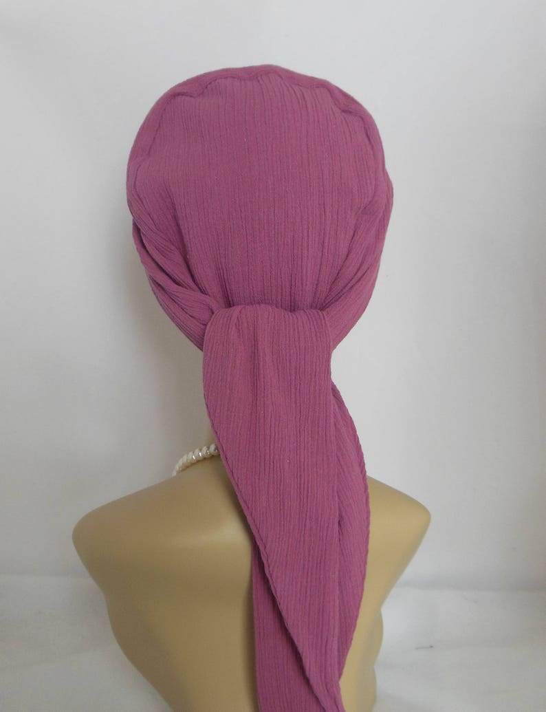 Heirloom Mauve Rose Gauze Bufanda Turbantes Chemo Volumizer Headwear 15Corbatas, Sombrero de Paciente con Cáncer, Cubierta de Cabello de Verano, Tichel & Mitpachat Headwear imagen 5