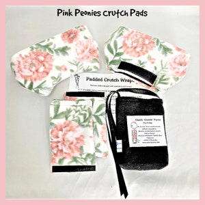 Pink Peonies Fleece Crutch Pads, Plush Peach Roses Fleece Crutch Wraps image 2