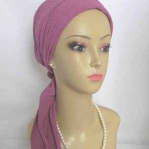 Heirloom Mauve Rose Gauze Scarf Turbans Chemo Volumizer Headwear 15&quot;Ties, Cancer Patient Hat, Summer Hair Cover, Tichel & Mitpachat Headwear