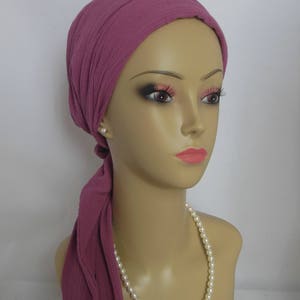 Heirloom Mauve Rose Gauze Bufanda Turbantes Chemo Volumizer Headwear 15Corbatas, Sombrero de Paciente con Cáncer, Cubierta de Cabello de Verano, Tichel & Mitpachat Headwear imagen 2