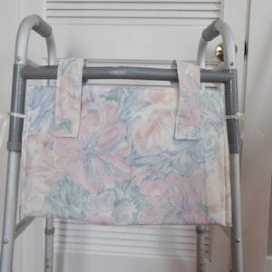 Walker Tote Bag Pastel Flowers, Rehab Walker Bed Rail Walker Bag, Female Bed Rail Caddy Walker Organizer, Assistance Living Gift,