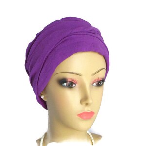 Scarf Turbans Deep Magenta Gauze, Volumizer Chemo Headwear 15 Ties, Cancer Patient Hat, Tichel Hair Covering, Alopecia Cap, Beach Head Wear image 2