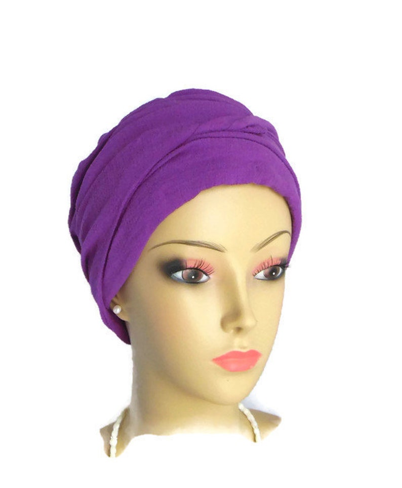 Scarf Turbans Deep Magenta Gauze, Volumizer Chemo Headwear 15 Ties, Cancer Patient Hat, Tichel Hair Covering, Alopecia Cap, Beach Head Wear image 2