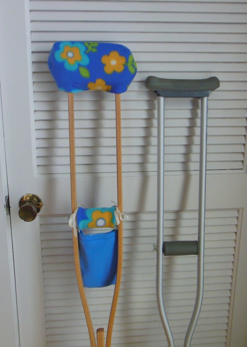 Padded Crutch Covers Flowers On Blue Fleece Crutch Pads Etsy