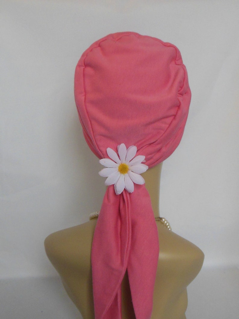 Scarf Turban: Deep Rose 14 Ties, Jersey Volumizer Chemo Headwear, Cancer Patient Hat,Alopecia Hair Cover, Tichel & Mitpachat Head Wrap image 4