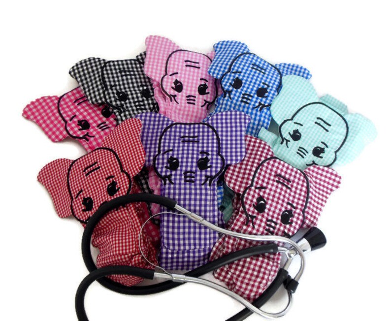 Gingham Elephant Stethoscope Covers, Rn Graduation Gift, Veterinarian Animal Stethoscope Cover, Machine Washable Length 20 image 1