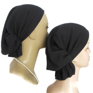 Ex Large Hair Snood Charcoal Gray Ribbed Cotton Jersey Turban, Volumizer Chemo Headwear, Cancer Patient Hat Reg  Ex 4&quot;, Tichel Mitpachat