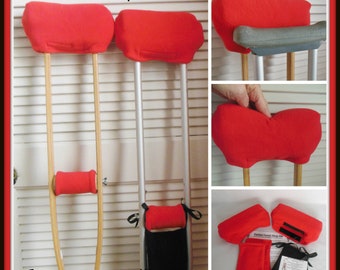 Red Fleece Crutch Pads, Bounce Back Padding Kids Crutch Cover. Crutch Phone Tote Bag,Volleyball Cast Sock Toe Warmer Bootie Stops Arm Pain