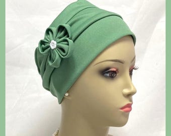 Turbante in jersey satinato, copricapo elegante per chemioterapia, copricapo per pazienti oncologici