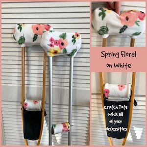 Pink Peonies Fleece Crutch Pads, Plush Peach Roses Fleece Crutch Wraps image 1