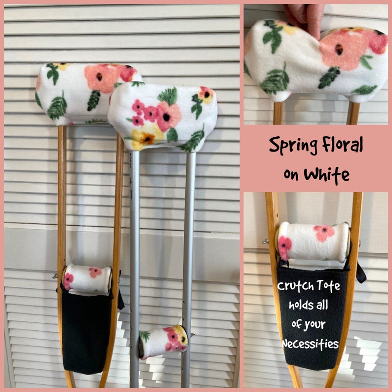 Pink Peonies Fleece Crutch Pads, Plush Peach Roses Fleece Crutch Wraps image 1