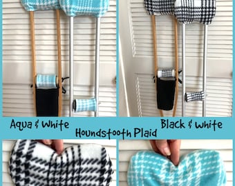 Aqua White Houndstooth Plaid Crutch Pads