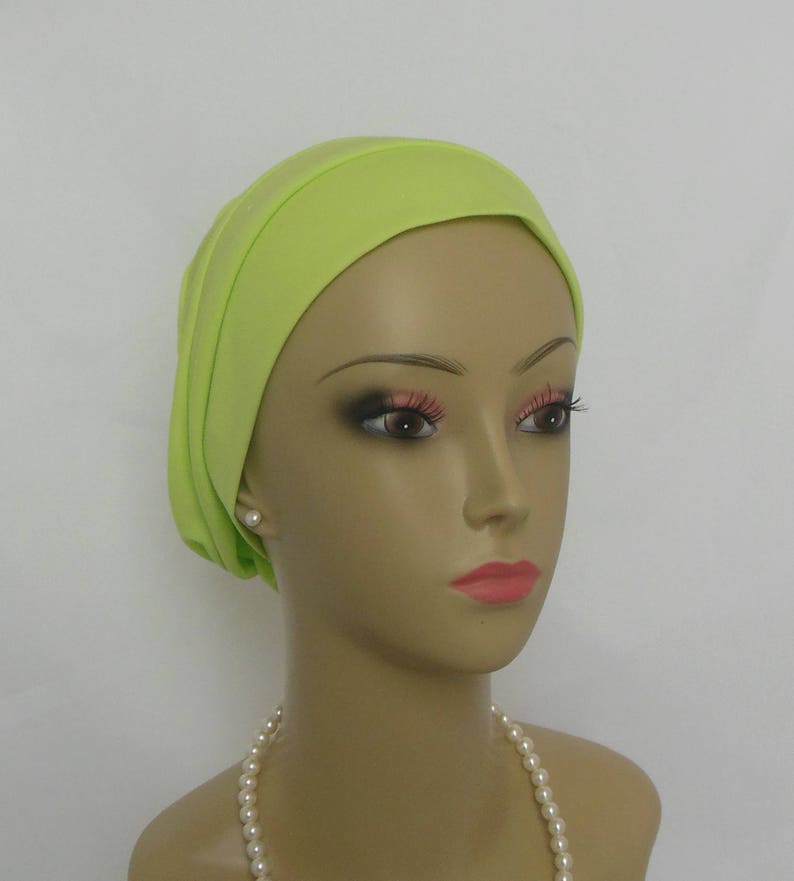 Satin Jersey Pillbox Turban, Dressy Chemo Headwear, Cancer Patient Hair Cover Gift, Tichel Mitpachat Hat, Alopecia Cap, Wedding head Wear Lime Green