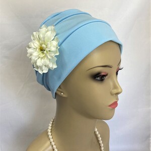 Satin Jersey Pillbox Turban, Dressy Chemo Headwear, Cancer Patient Hair Cover Gift, Tichel Mitpachat Hat, Alopecia Cap, Wedding head Wear image 9