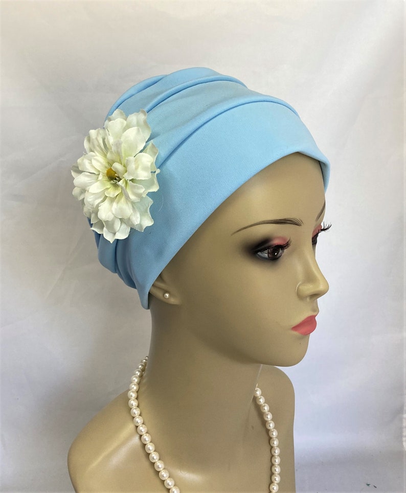 Satin Jersey Pillbox Turban, Dressy Chemo Headwear, Cancer Patient Hair Cover Gift, Tichel Mitpachat Hat, Alopecia Cap, Wedding head Wear image 9