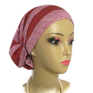 Hair Snood Baked Clay Stripe Turban, Volumizer Chemo Headwear, Cancer Patient Hat, Tichel Mitpachat Hair Covering, Beach Cap Med- Ex Large