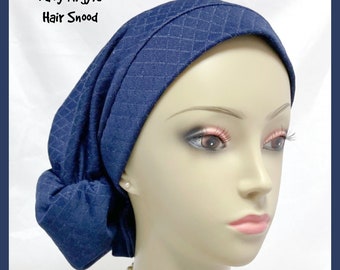 Scaldacollo con motivo a rombi blu navy, copricapo grigio a rombi extra lungo