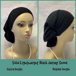 Ex Large Solid Lightweight Black Jersey Hair Snood Turban Volumizer Chemo Headwear