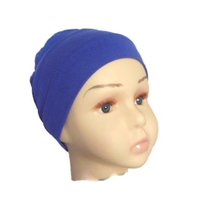 Toddler 3-Seam Steel Blue Jersey Turban Cap, Child Sensitive Scalp Cap, Girl Chemo Headwear, Cancer Patient Hat, Beach Cap 18&#39; to 20&quot; Head