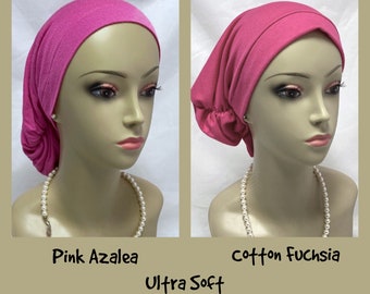 Hair Snood Fuchsia Jersey Turban, Pink Azalea Alopecia Hair Cover