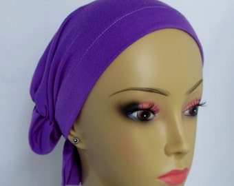 Hair Snood Lavender Purple Jersey Turban Teen Adult Volumizer Chemo Headwear, Cancer Patient Hat, Tichel & Mitpachat, Hair Cover Med Large