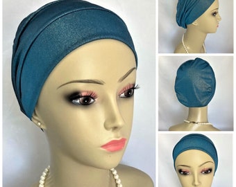Bling 3Seam Gold Dust on Turquoise Jersey Turban, Volumizer Chemo Headwear, Cancer Patient Hat Hair Cover Gift, Tichel Mitpachat Wrap
