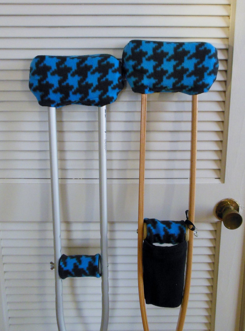 Fleece Padded Crutch Wrap Blue Black Houndstooth Crutch Pads Etsy
