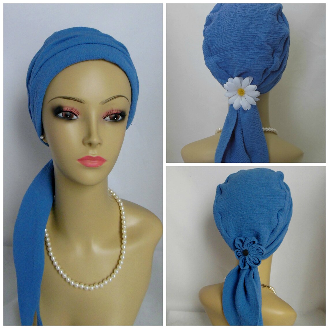 Gauze Scarf Turban Williamsburg Blue Volumizer Chemo Headwear Etsy
