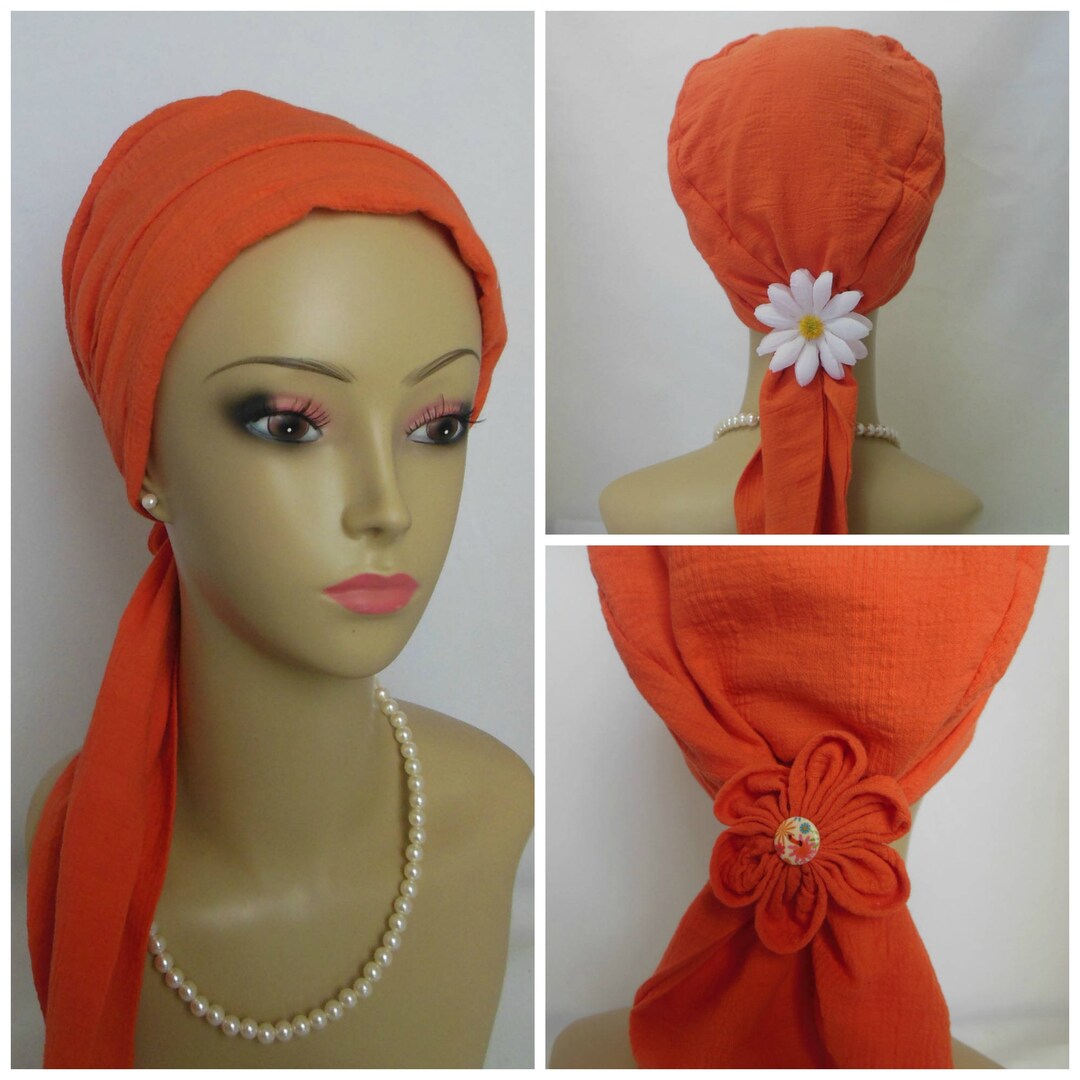 Gauze Scarf Turban Tango Orange Volumizer Chemo Headwear Etsy