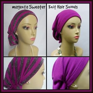 Hair Snood Magenta Bling Sweater Knit Turban Volumizer Chemo Headwear,  Cancer Patient Hat, Alopecia Hair Cover, Tichel Head Wrap Med-Large